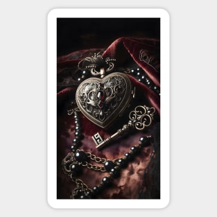 Gothic Valentine Heart Locket and Key Sticker